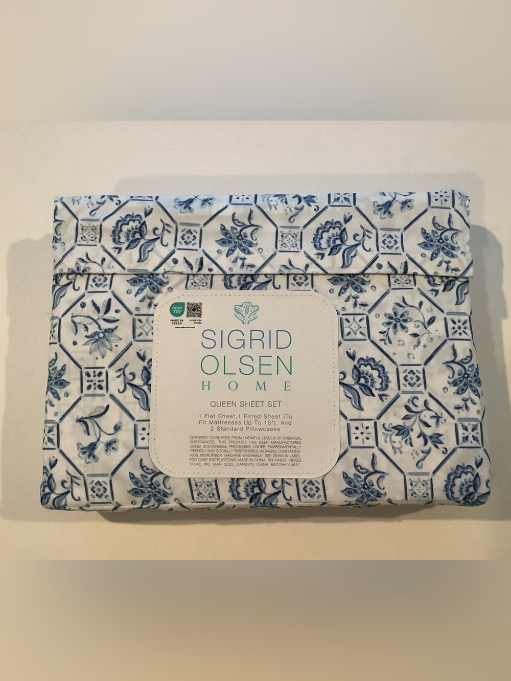 Sigrid Olsen Portugal Tile 4 Piece Queen Sheet Set New - Picture 3 of 5
